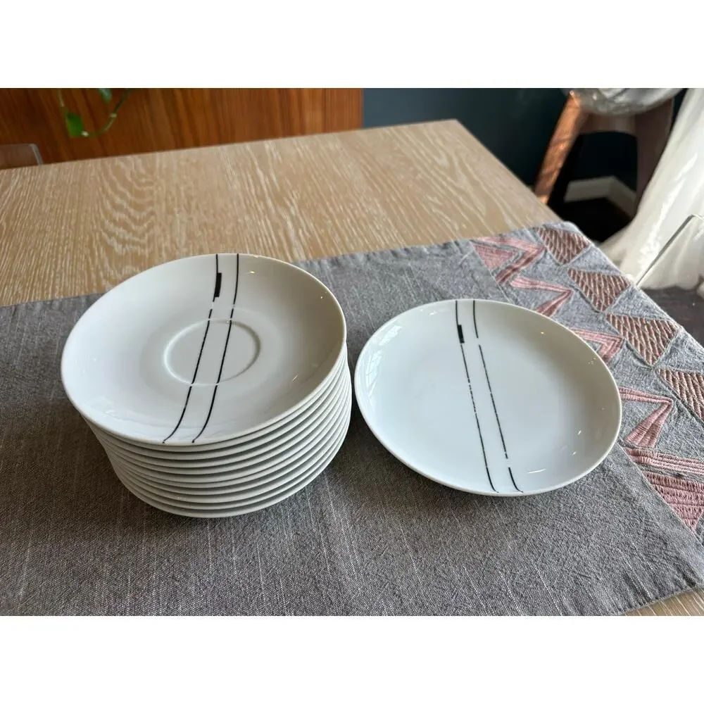 Vintage Ćmielów Poland Porcelain Coffee Tea Set - MCM Black Line Geometric